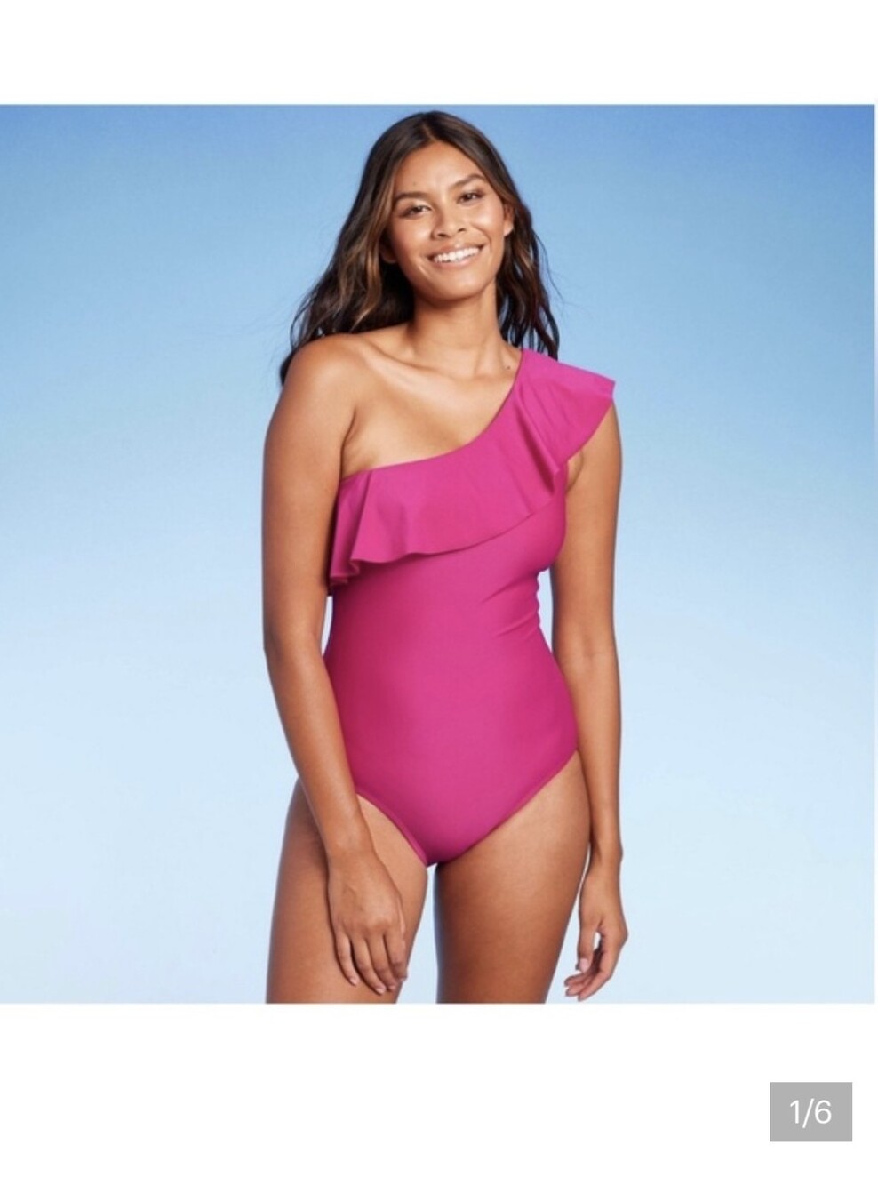 Kona Sol Hot Pink One-Shoulder Ruffle Swimsuit